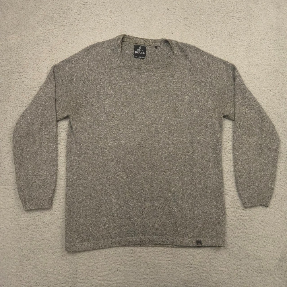 prAna Mens Large Gray Knit Crewneck Sweater Outdoor Casual Pullover Top L